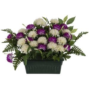 Jardinière de 28 chrysanthèmes artificielles - 28.5 x 13.5 x 32 cm - Violet et Blanc