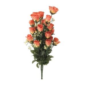 Bouquet piquet de 24 roses et gypsophiles artificielle - Hauteur 60 cm - Orange saumon