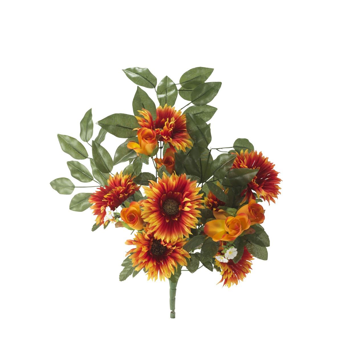 Bouquet à piquet de14 roses et gerberas - Hauteur 55 cm - Orange