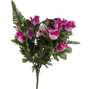 Piquet de 18 roses et chrysanthèmes - Fuchsia - Hauteur : 50 cm