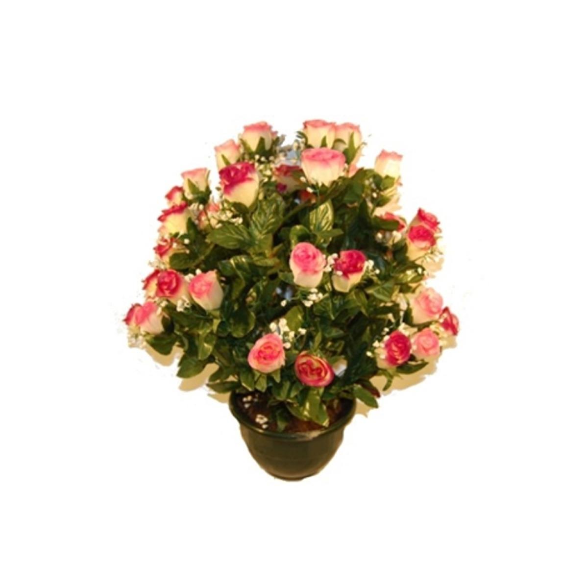 Coupe 48 roses + gypsophiles - Hauteur 55 cm - rose fushia