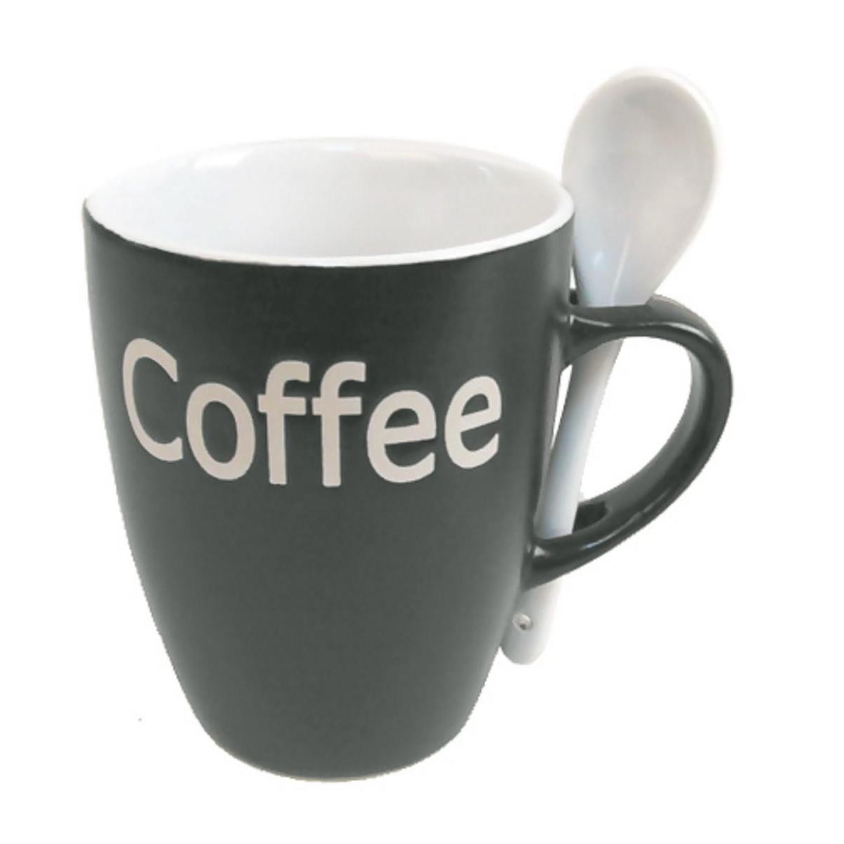 Mug coffee avec cuillère en grès - 35 cl - Gris anthracite