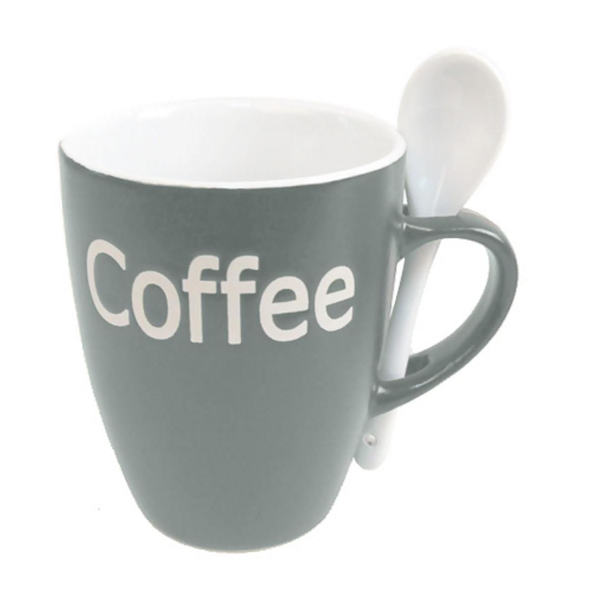 Mug coffee avec cuillère en grès - 35 cl - Gris