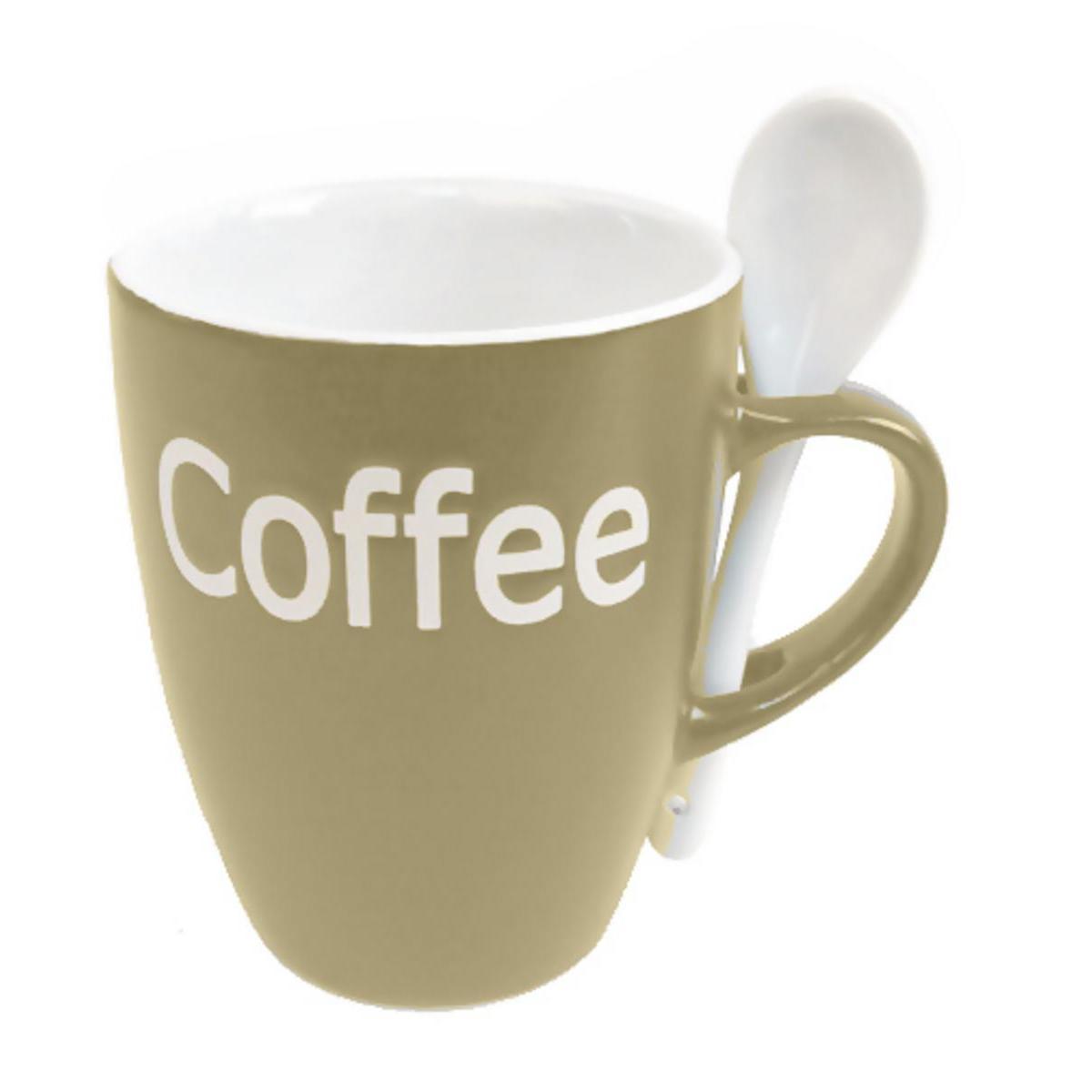 Mug coffee avec cuillère en grès - 35 cl - Beige