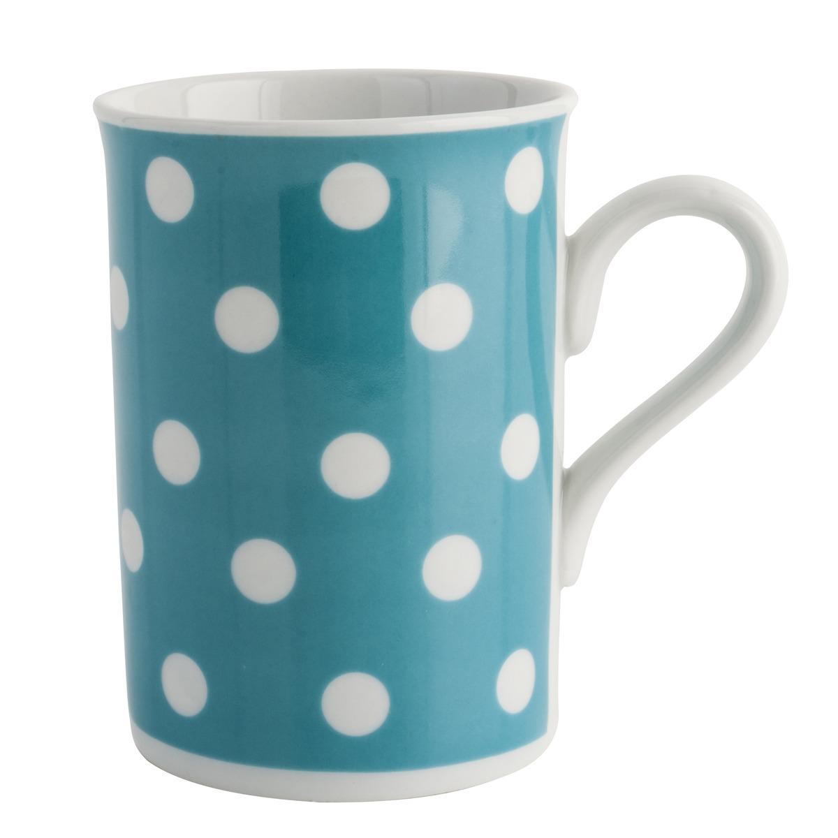 Mug en porcelaine à pois avec anse - 32 cl - 11 x 10,3 cm - Bleu