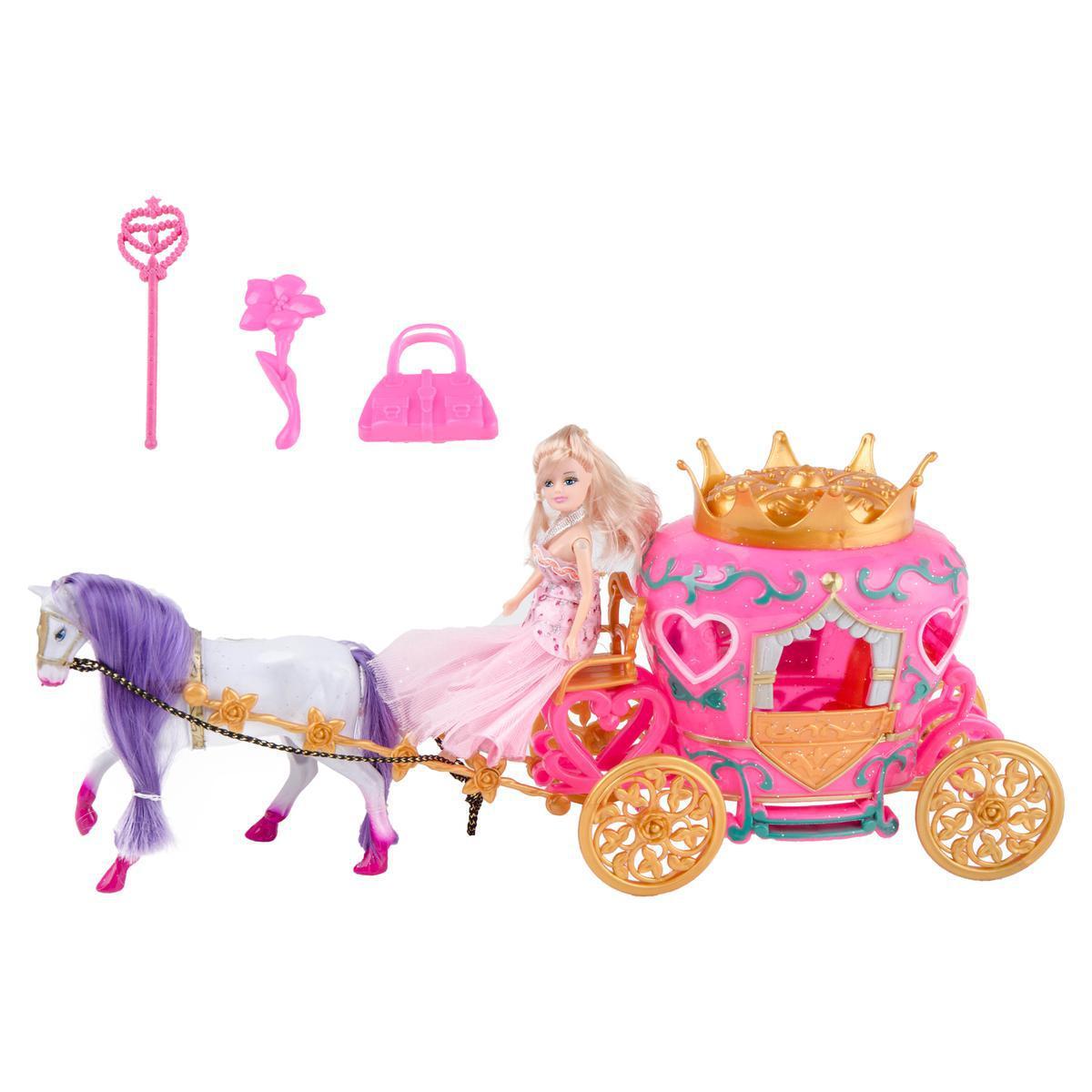 Poupée, carrosse, cheval et accessoires - Plastique - Multicolore