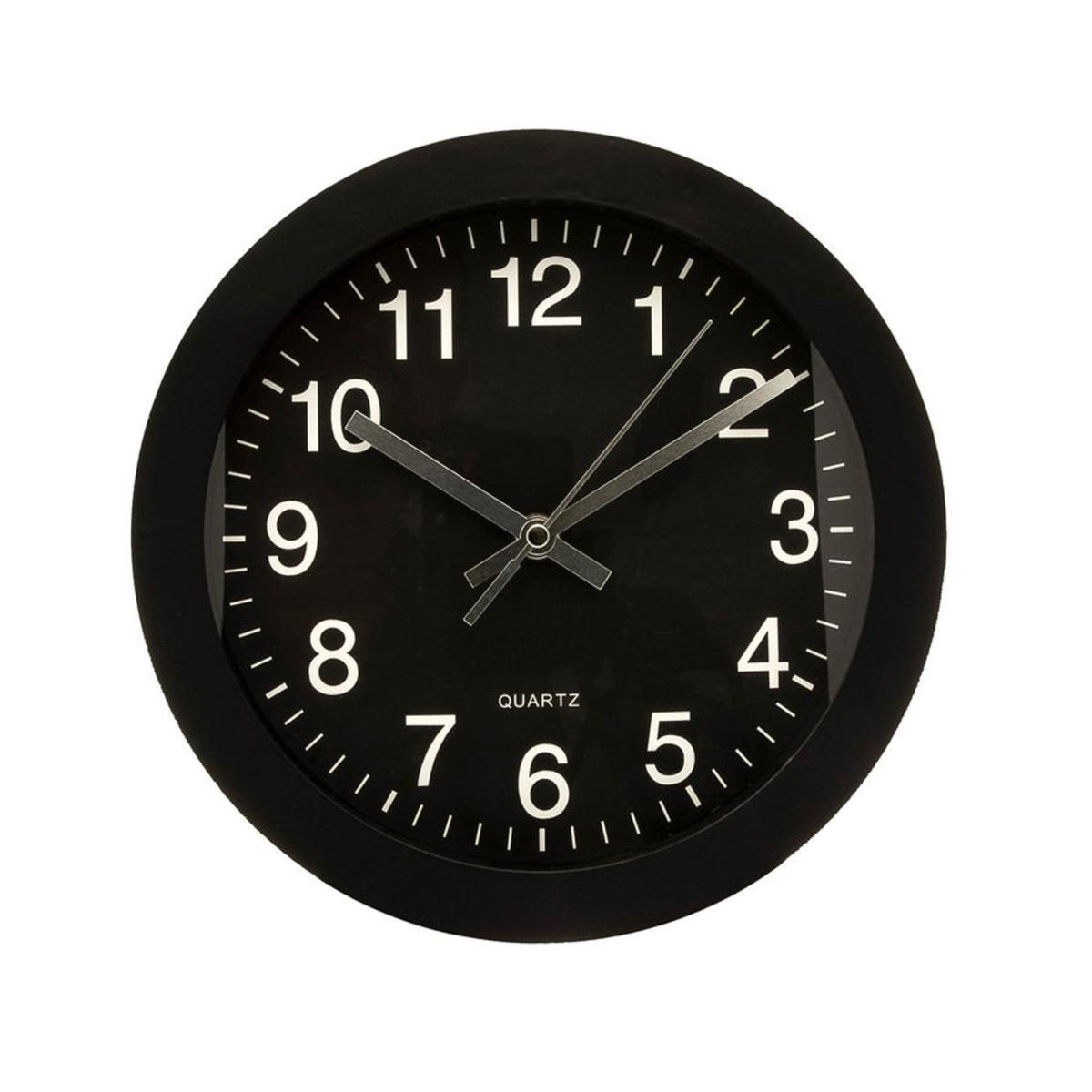 Horloge de cuisine ronde en plastique - 25 x 4 cm -  Noir