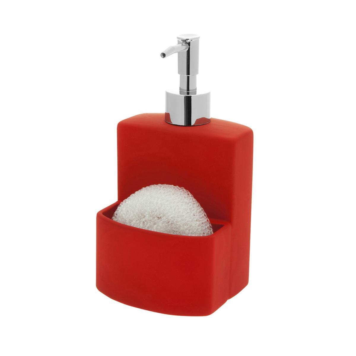 Flacon à pompe & porte-éponge - L 10 x H 18.8 x l 9.7 cm - Différents modèles - Rouge