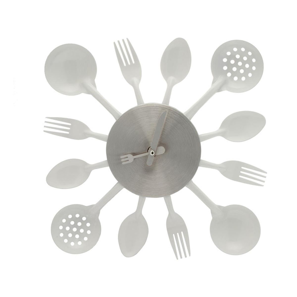 Horloge de cuisine couverts - Acier - 35 x 5 x 35 cm -  Blanc