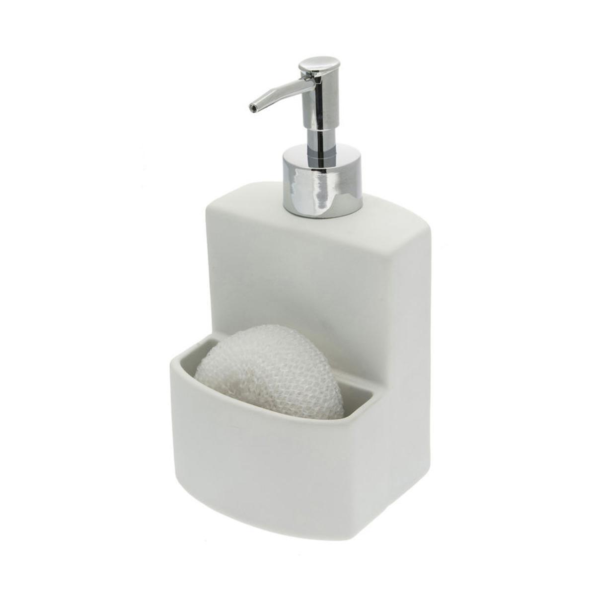 Distributeur de savon en céramique Soft Touch - 10 x 10 x 19 cm - Blanc
