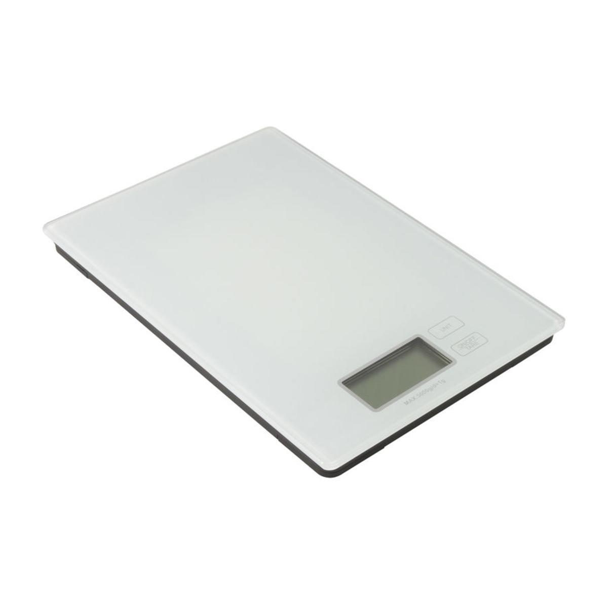 Balance de cuisine 1g à 5kg en métal et verre - 22 x 15 cm - Blanc