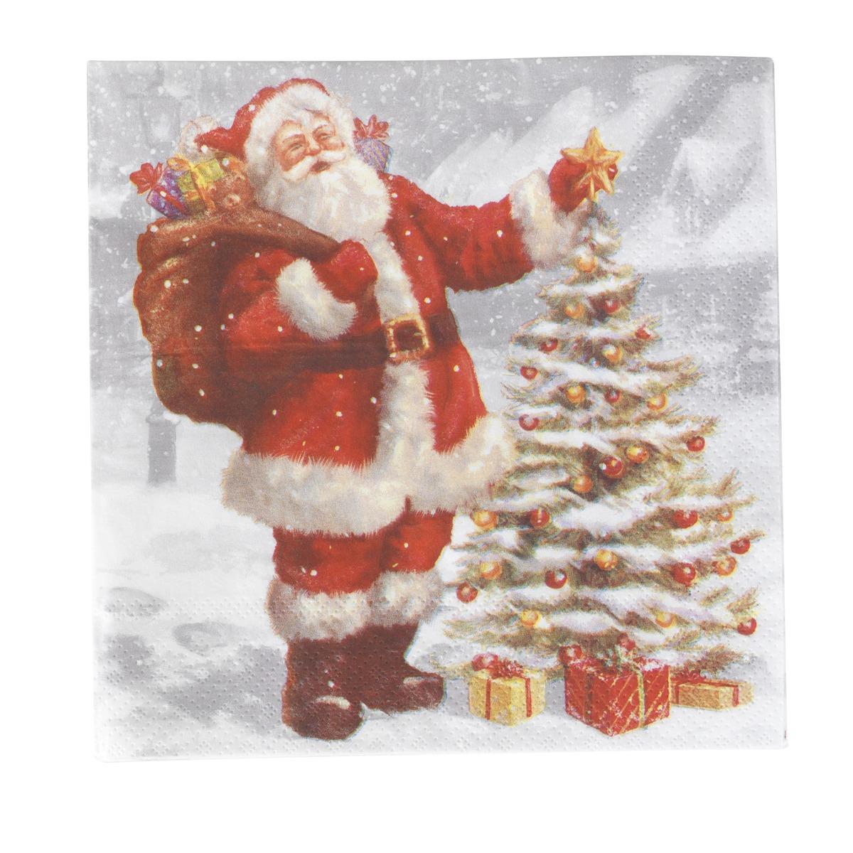 Lot de 20 serviettes en papier décor Noël - 33 x 33 cm - Blanc, Rouge