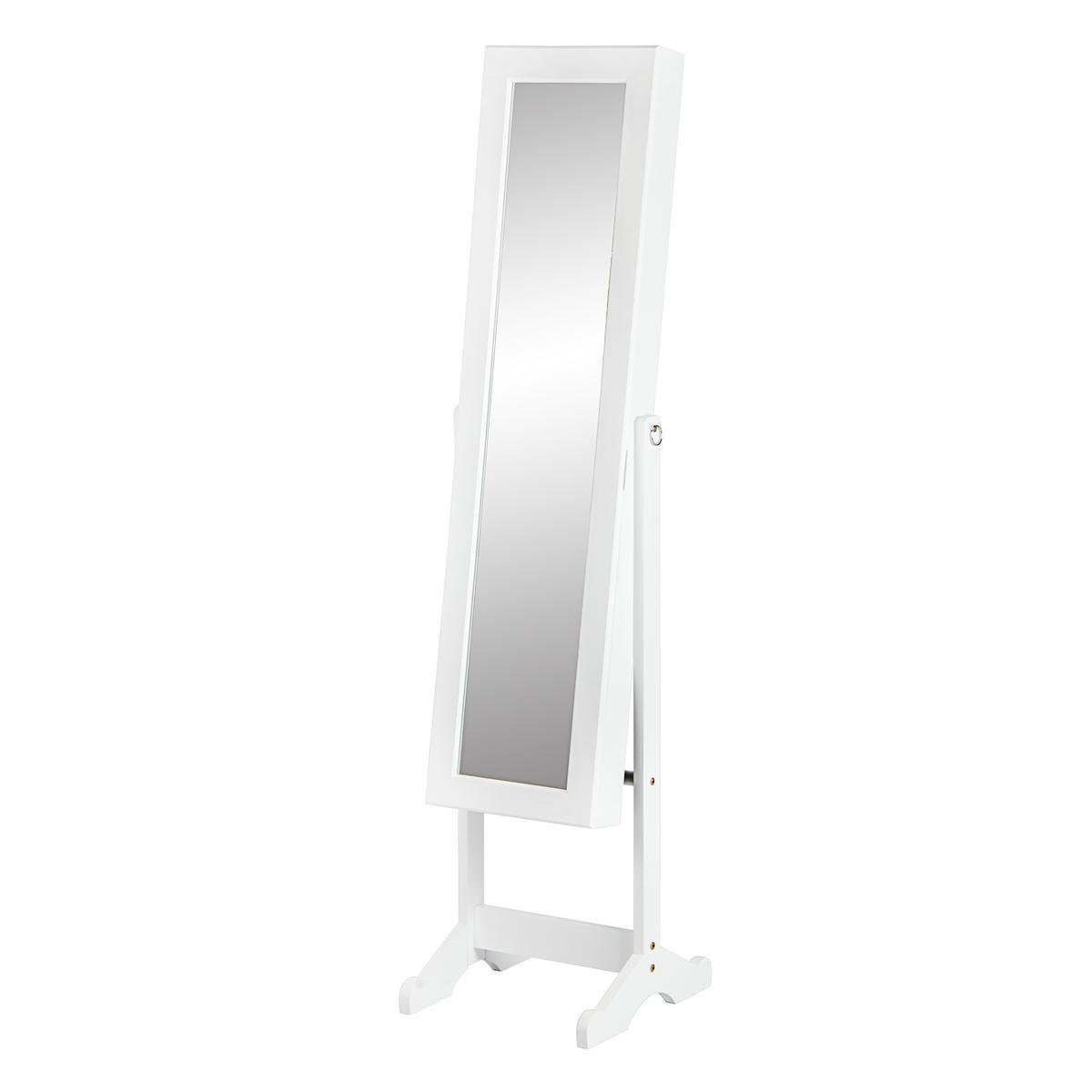 Miroir Psychè range-bijoux - MDF et verre - 34 x 37 x H 145 cm - Blanc