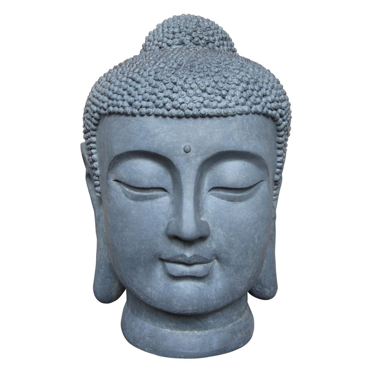 Tête de Bouddha en fibre d'argile- 50 x 50 x H 70 cm - gris