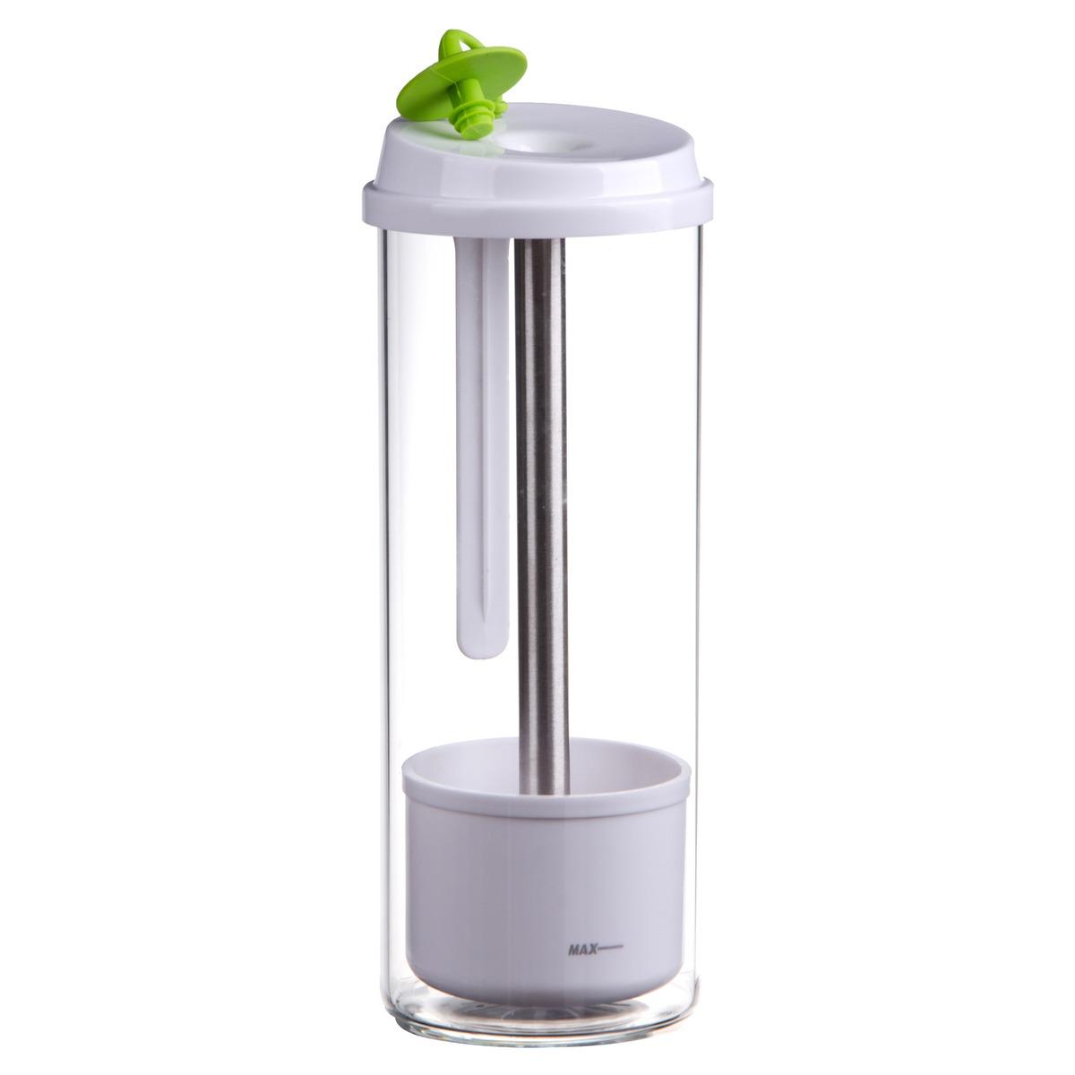 Pot conservateur d'aromates frais en verre et silicone - Diamètre 9,5 x 26 cm - Blanc
