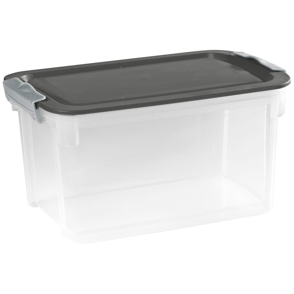Box de rangement avec couvercle - Plastique - 38 x 26 x H 21 cm - Blanc et gris