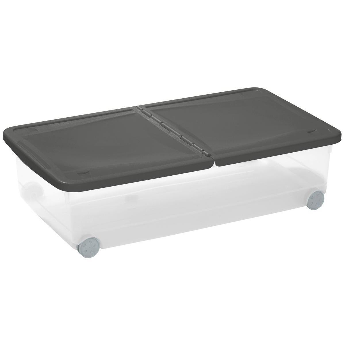 Box de rangement avec couvercle - Plastique - 69 x 39 x H 18 cm - Blanc et gris