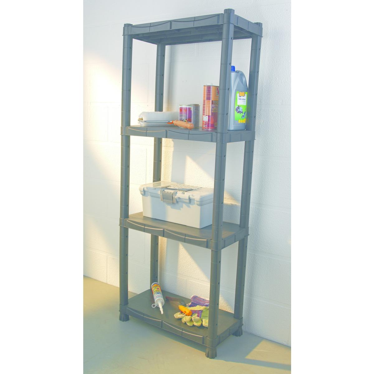 Étagère de rangement avec 4 plateaux en plastique - 30 x 60 x H 143 cm - Noir