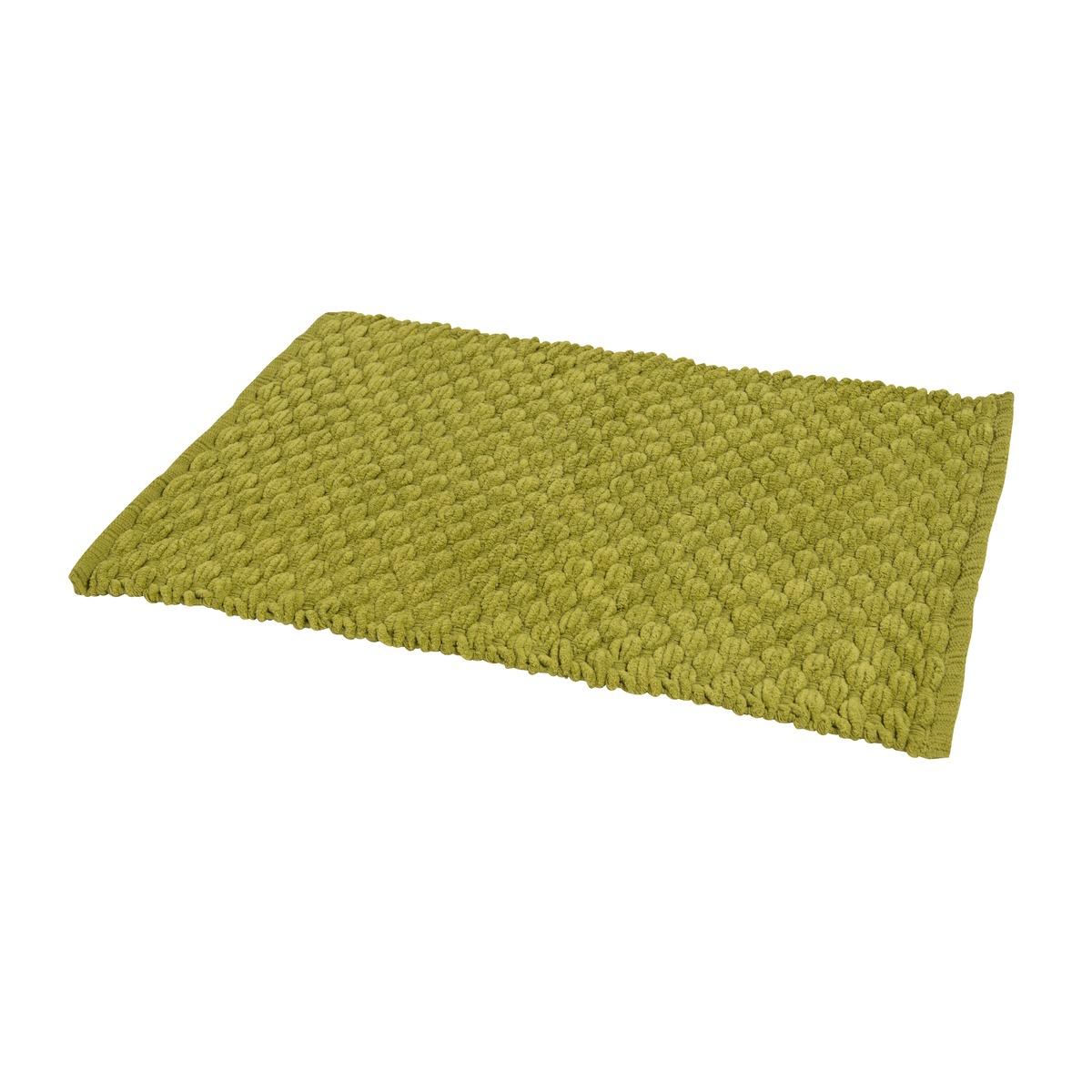 Tapis de salle de bain moelleux aspect naturel - 60 x 90 cm - Gamme Damier - Vert