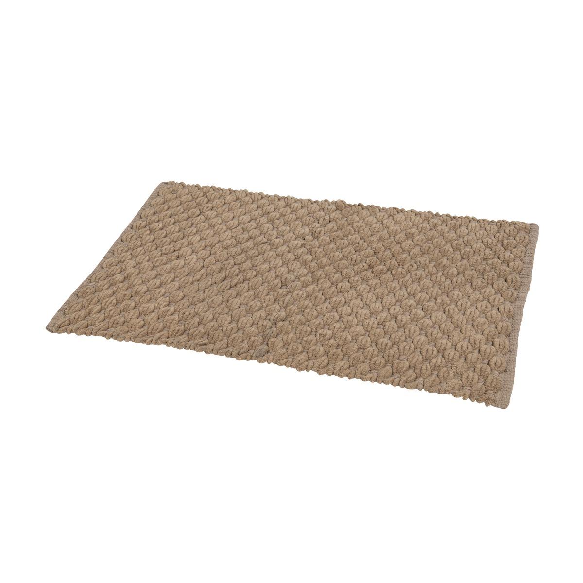 Tapis de salle de bain moelleux aspect naturel - 60 x 90 cm - Gamme Damier - Marron taupe