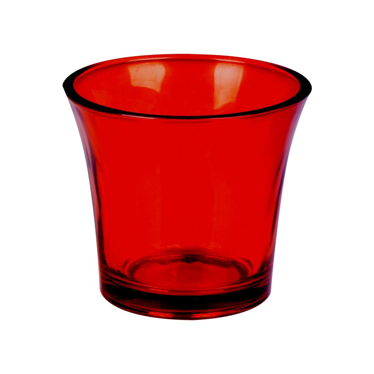 Photophore en verre - Diamètre 8 cm - Hauteur 7 cm - Rouge