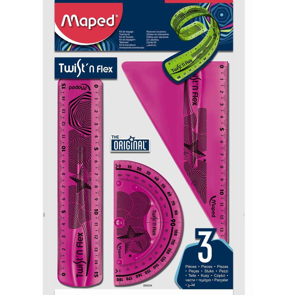 Kit de traçage Maped Twist n flex 3 - Plastique - Rose, vert ou bleu