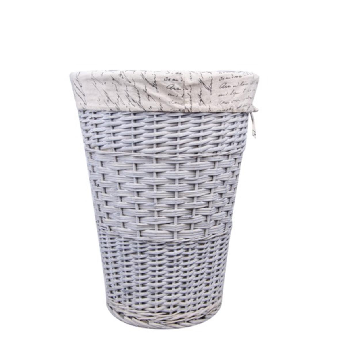 Panier à linge - Osier et tissu - 42 x 42 x H 54 cm - Gris