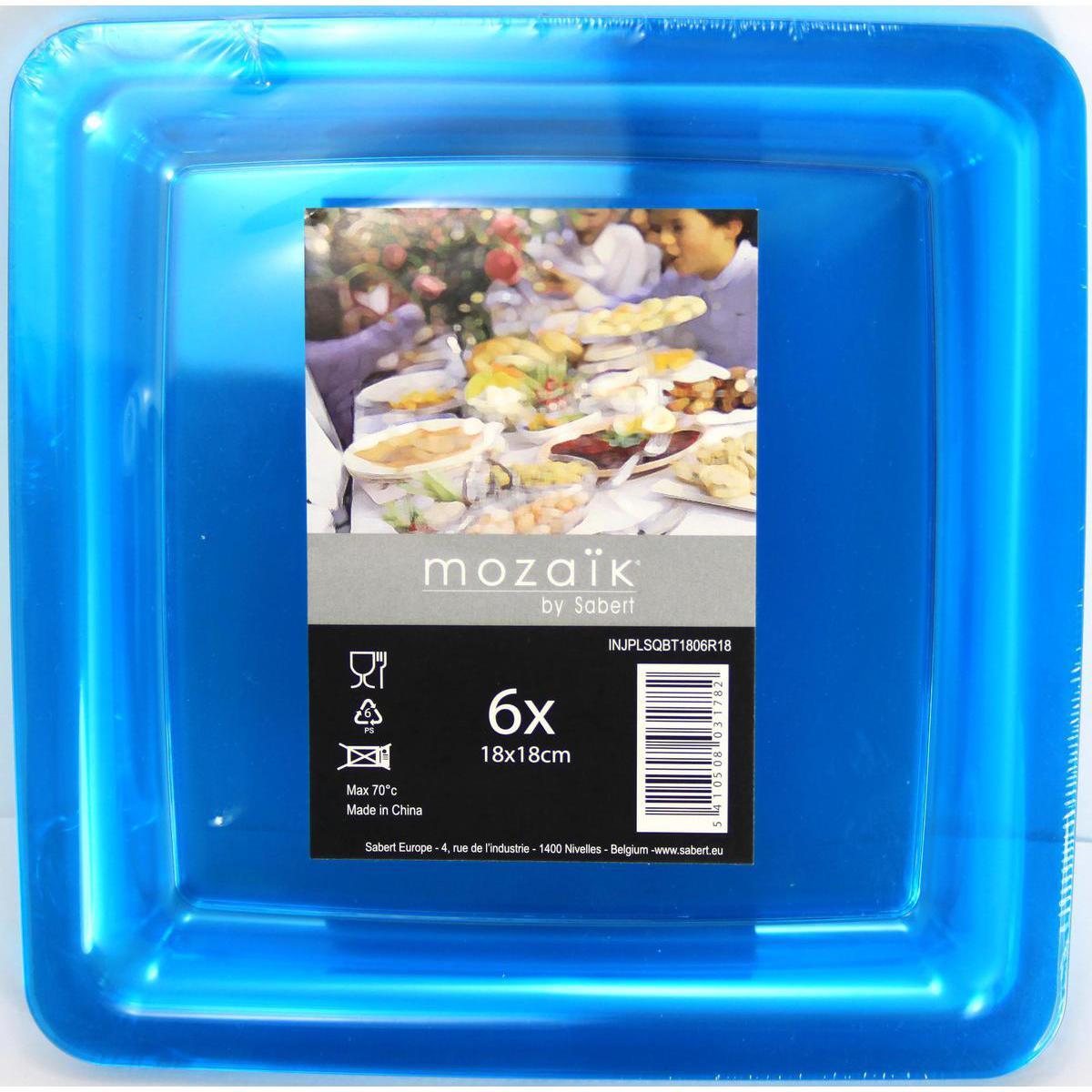 Lot de 6 assiettes réutilisables - 18 x 18 cm -Polystyrène- Bleu turquoise