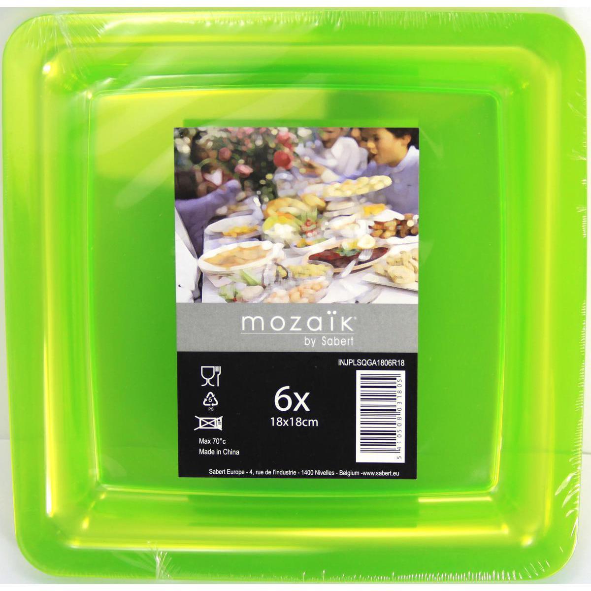 Lot de 6 assiettes réutilisables - 18 x 18 cm -Polystyrène- Vert