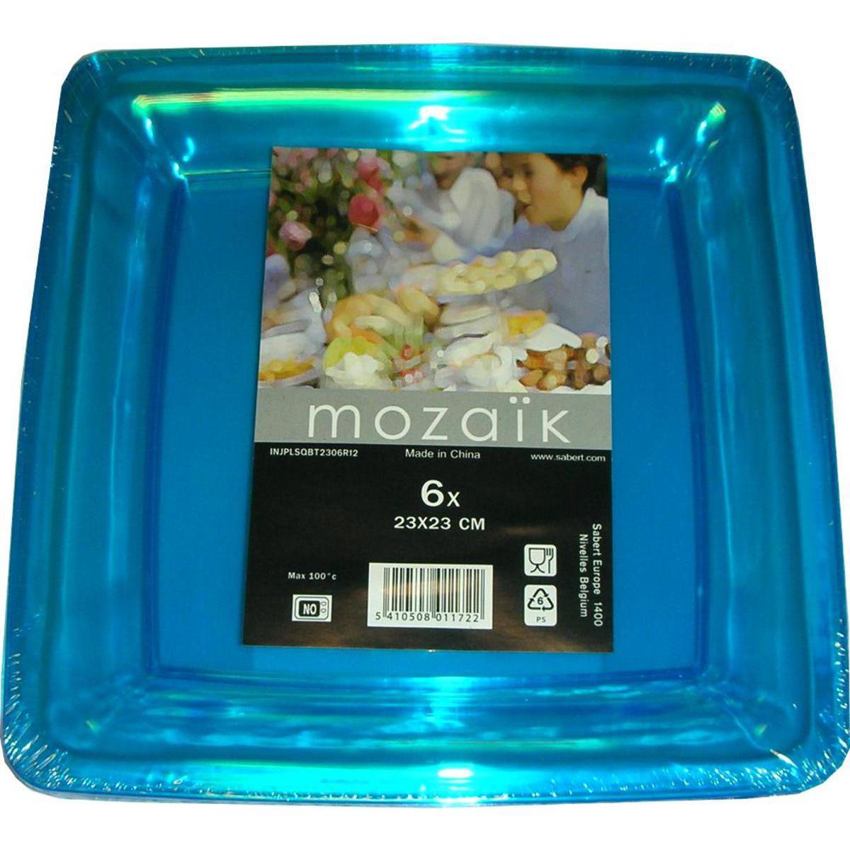 Lot de 6 assiettes en plastique réutilisable - 23 x 23 cm -Polystyrène- Bleu turquoise
