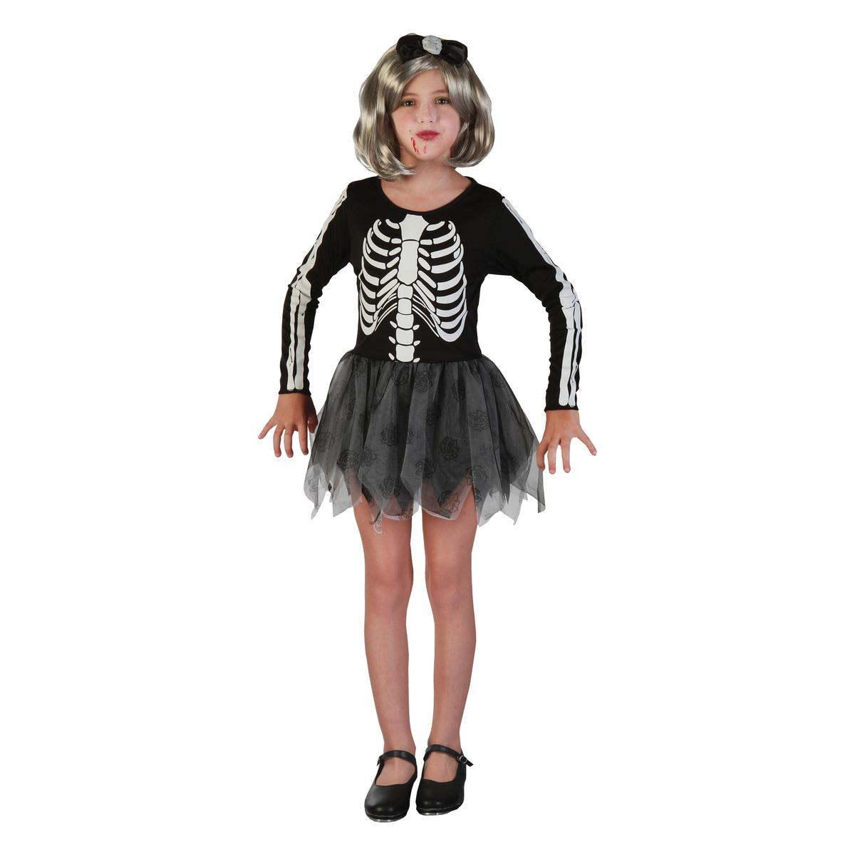 Déguisement squelette fille - 4 à 12 ans - Noir et blanc