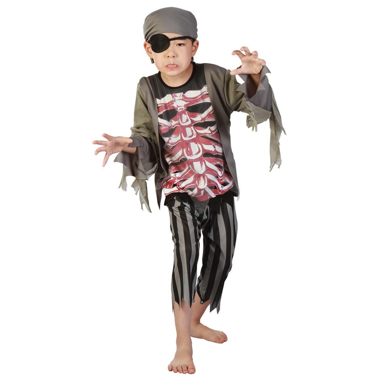 Déguisement squelette pirate garçon - 4 à 12 ans - Noir, blanc et rouge