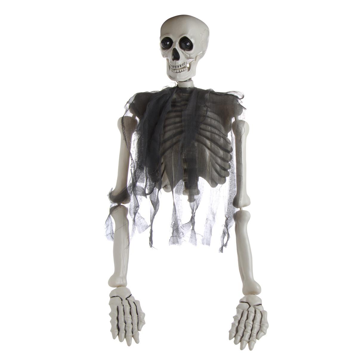 Squelette avec ses yeux lumineux à suspendre - 94 cm - Noir, blanc, bleu