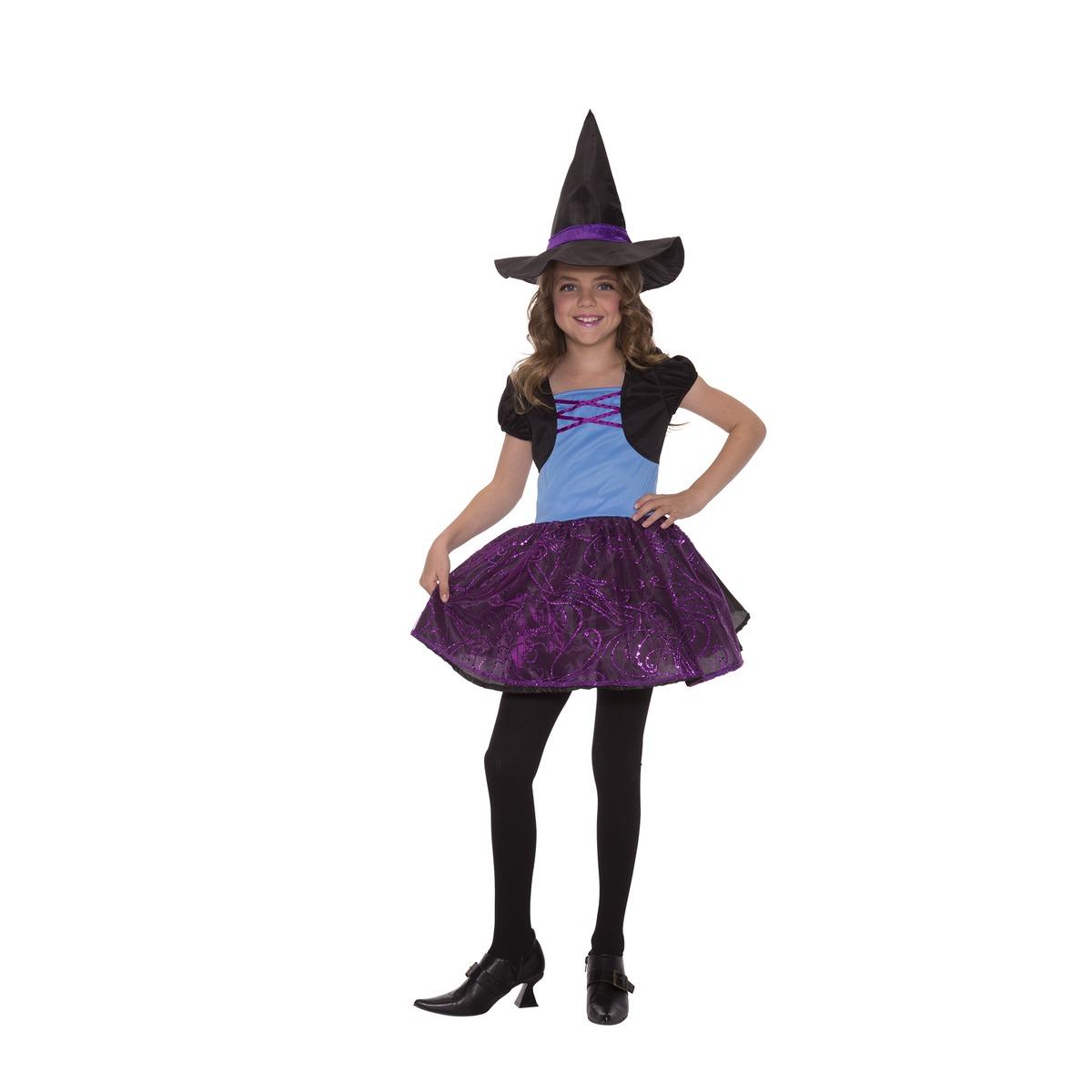 Déguisement de sorcière pour fille - Taille 7 à 9 ans - Noir, bleu, violet mauve