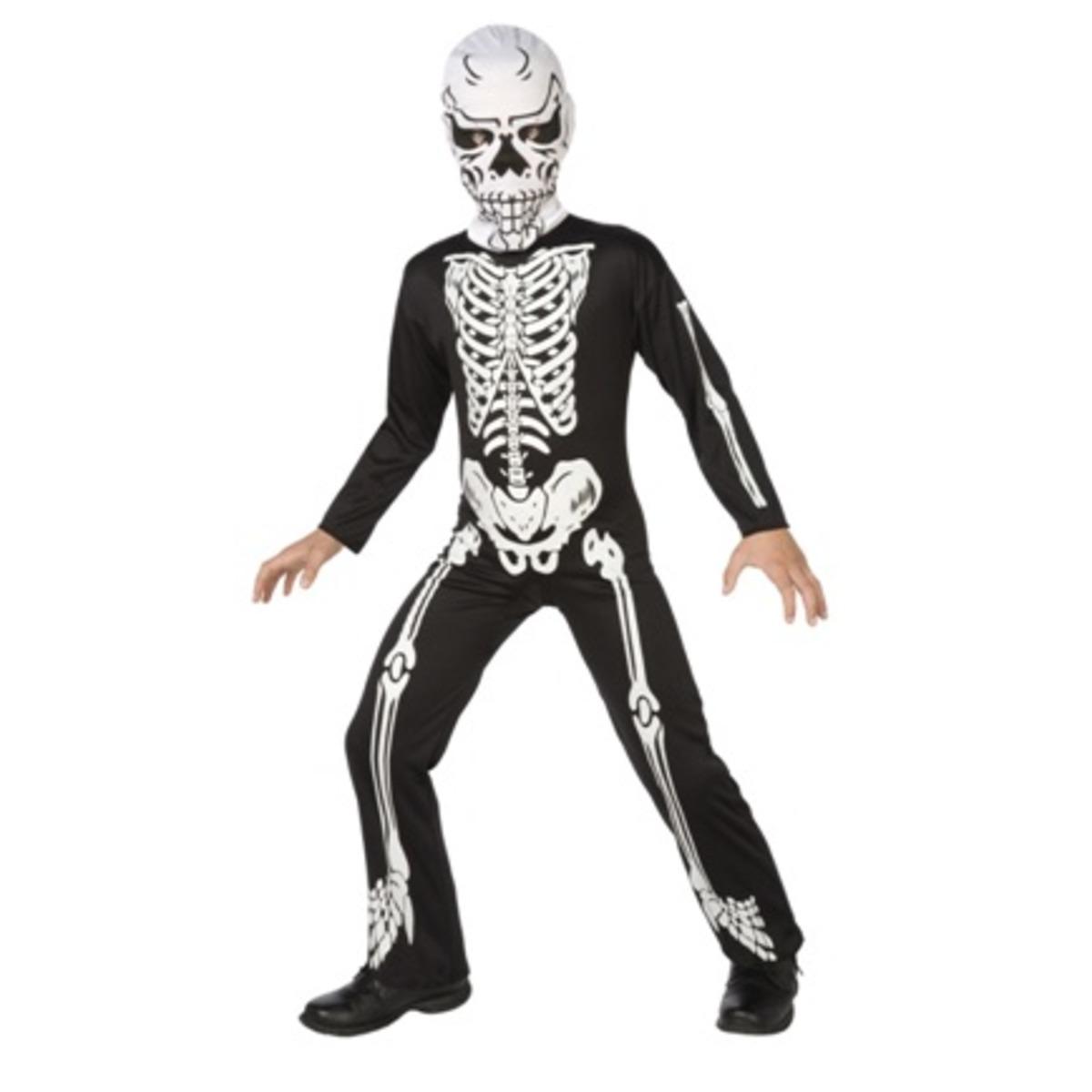 Déguisement de squelette pour enfant - Taille 4 à 9 ans - Noir, blanc