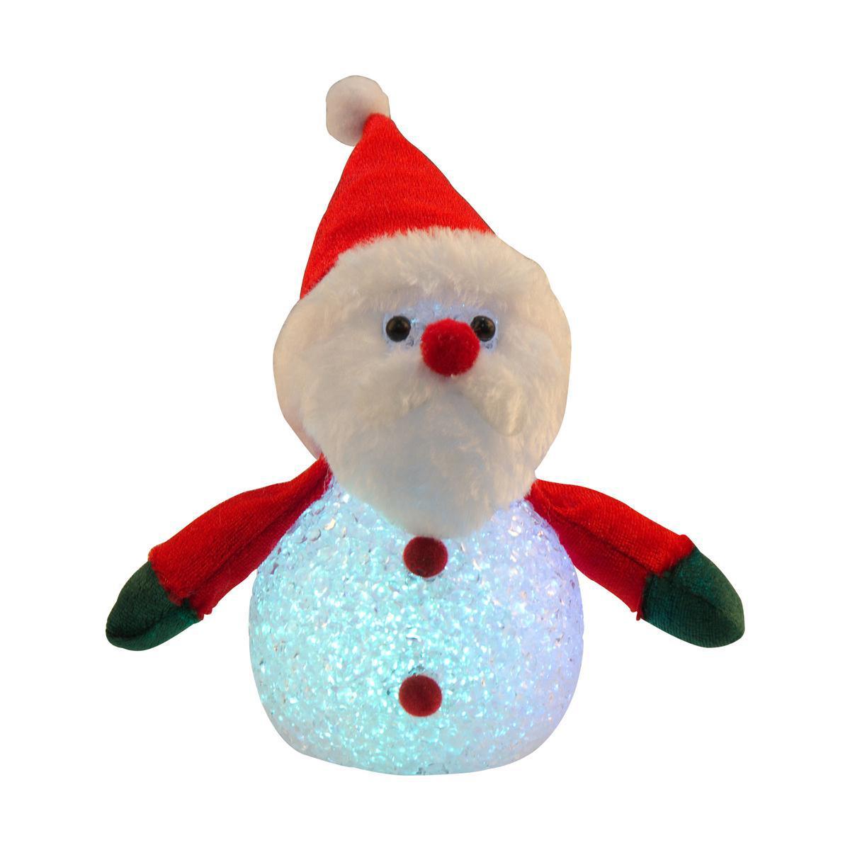 Père Noël LED - Plastique et tissu - 12 x 9 x H 15 cm - Blanc et rouge