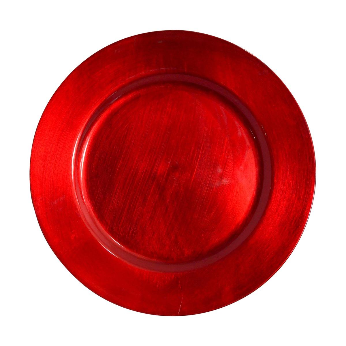 Assiette ronde laquée scintillante en plastique - Diamètre 33 cm - Rouge