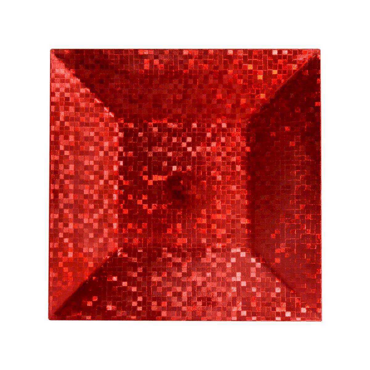 Assiette carrée décor mosaïque en plastique - 33 x 33 x 2 cm - Rouge