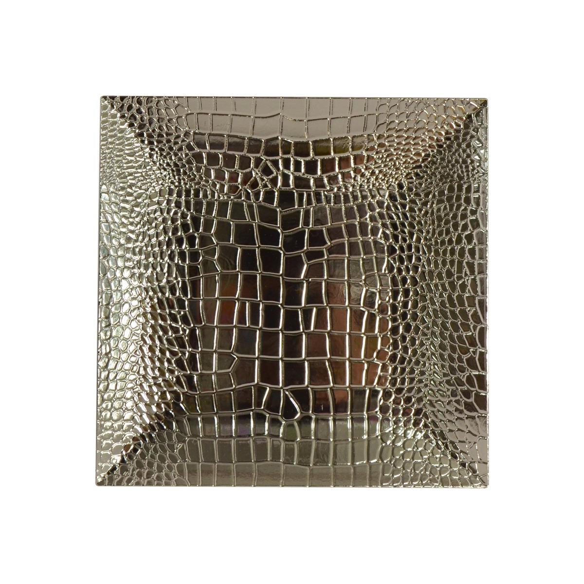 Assiette carrée en plastique écailles - 30 x 30 x 2 cm - Argenté
