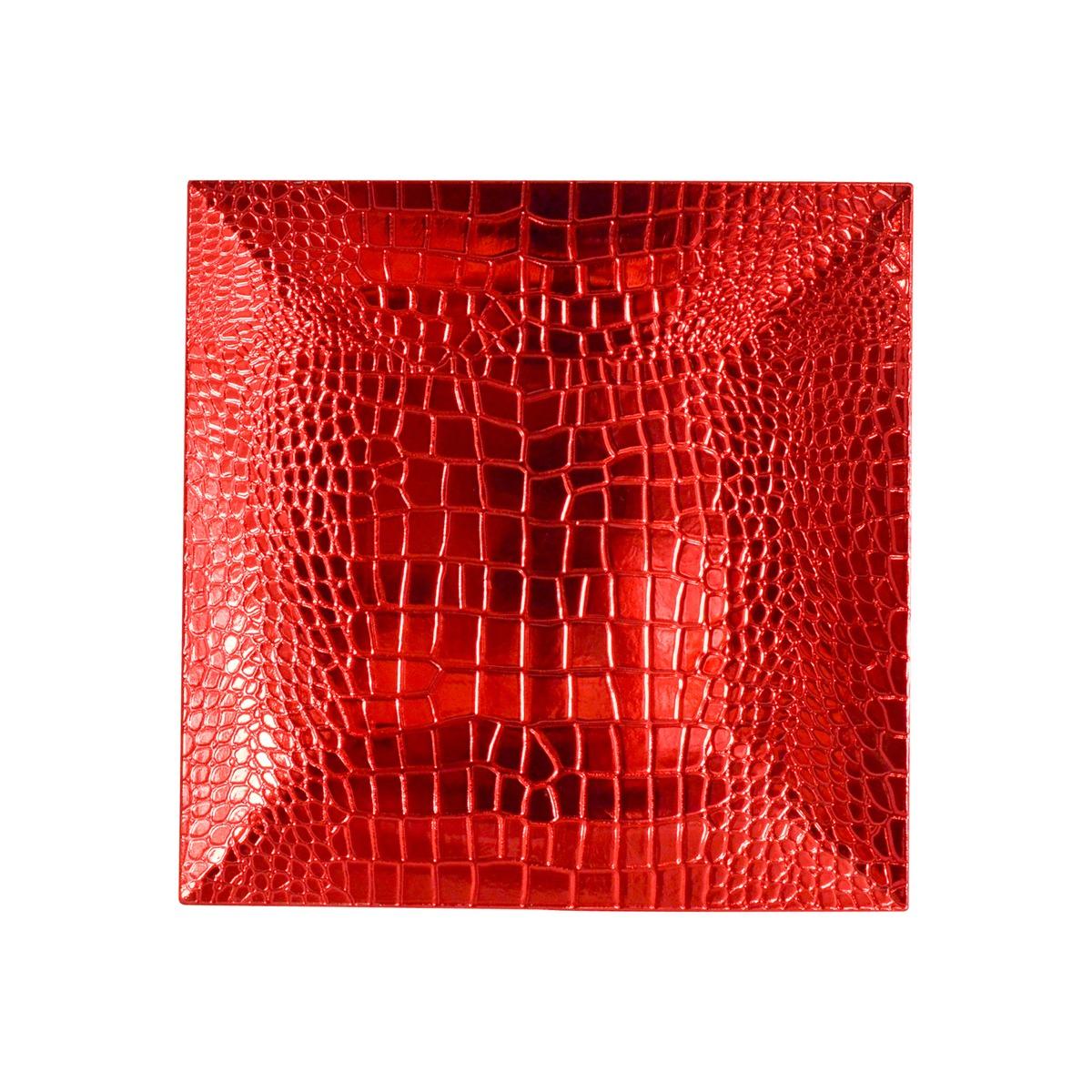 Assiette carrée en plastique écailles - 30 x 30 x 2 cm - Rouge