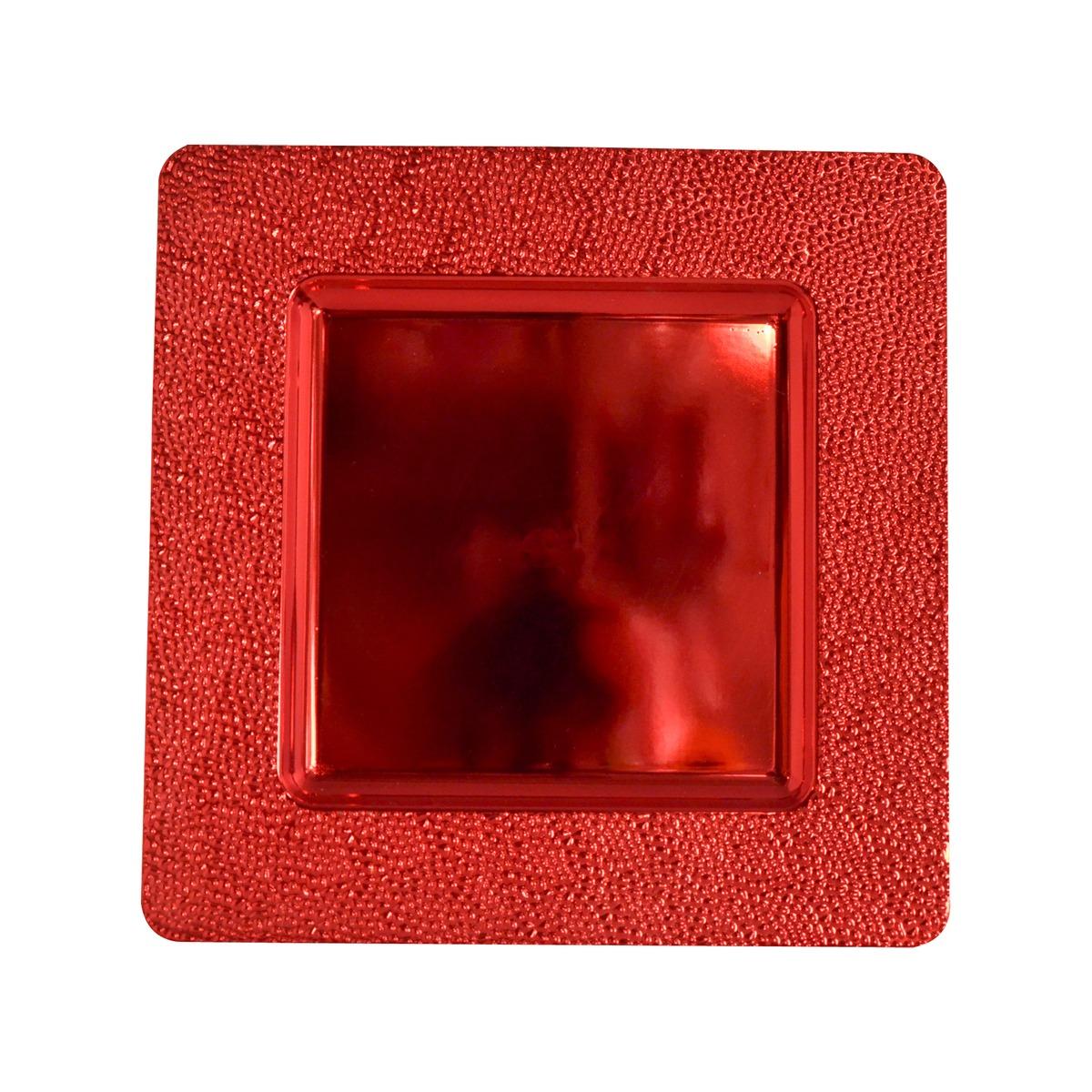 Assiette carrée en plastique rocher - 33 x 33 x 2 cm - Rouge