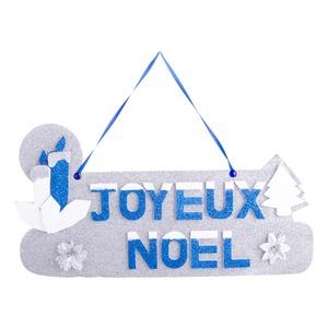 Suspension message Joyeux Noël - 54,5 x 27,5 x 1 cm -Bleu et gris argenté
