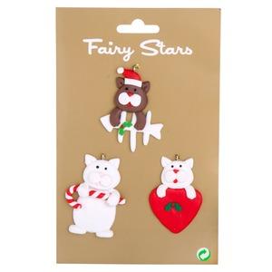 Lot de 3 suspensions chat de Noël - 3,5 x 6 cm - Différents modèles