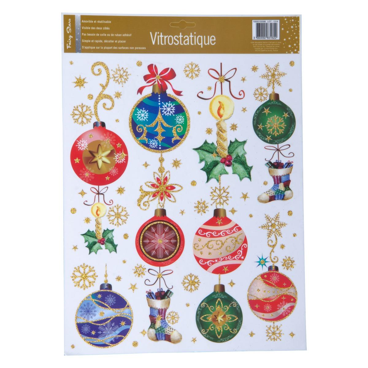 Stickers pour vitres boules de Noël pailletées - 30 x 42 cm - Différents modèles
