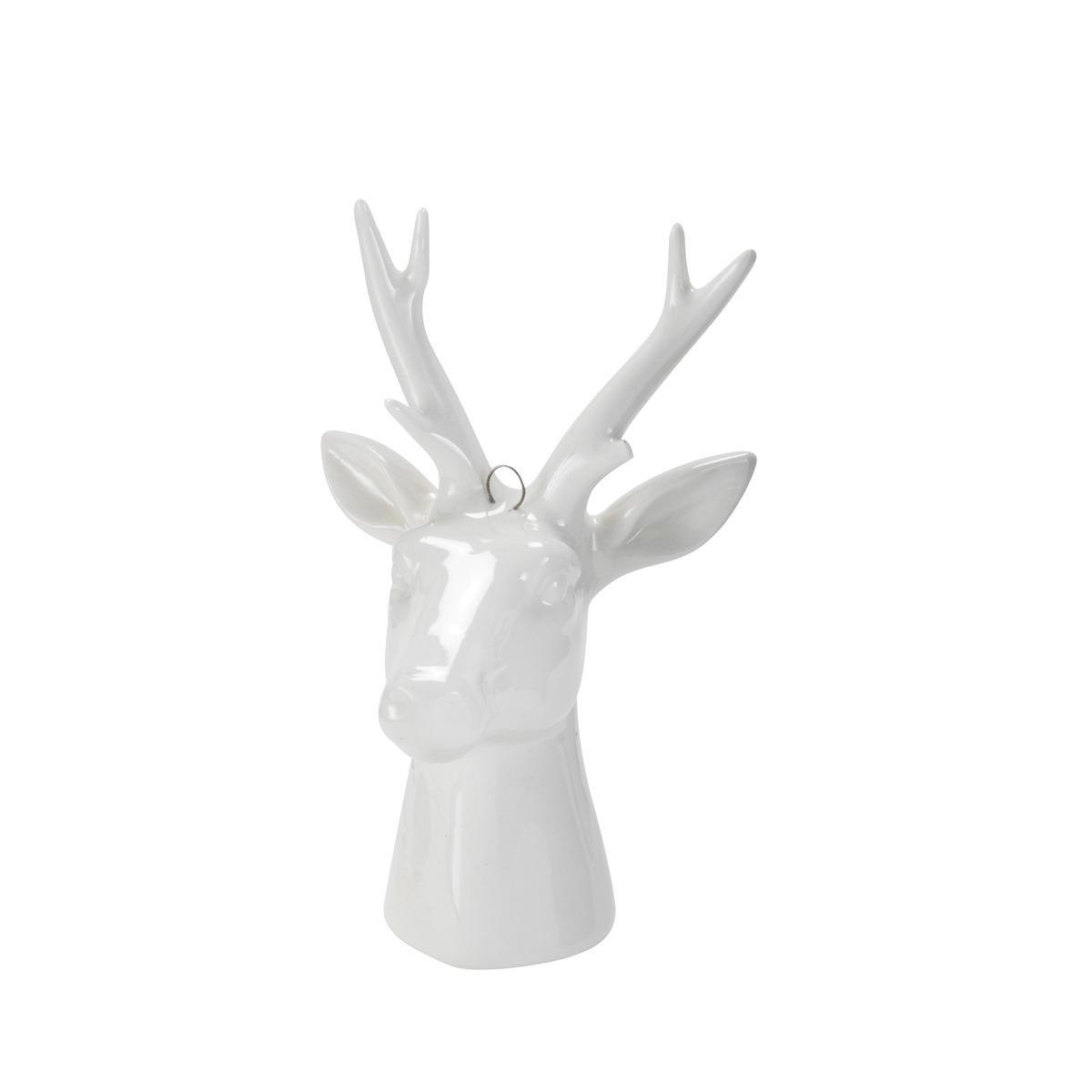 Suspension en porcelaine - 7,5 x 7,2 x 12 cm - Modèle cerf ou renne - Blanc