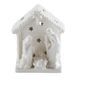 Crèche à led en porcelaine - 13,5 x 10,7 x 16 cm - Blanc