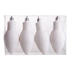 Lot de 4 suspensions ampoule pailletée - 10,5 x 4,5 cm - Blanc