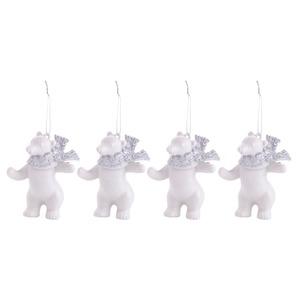 Lot de 4 suspensions ours blanc pailleté - 8,5 x 6,5 x cm - Différents modèles