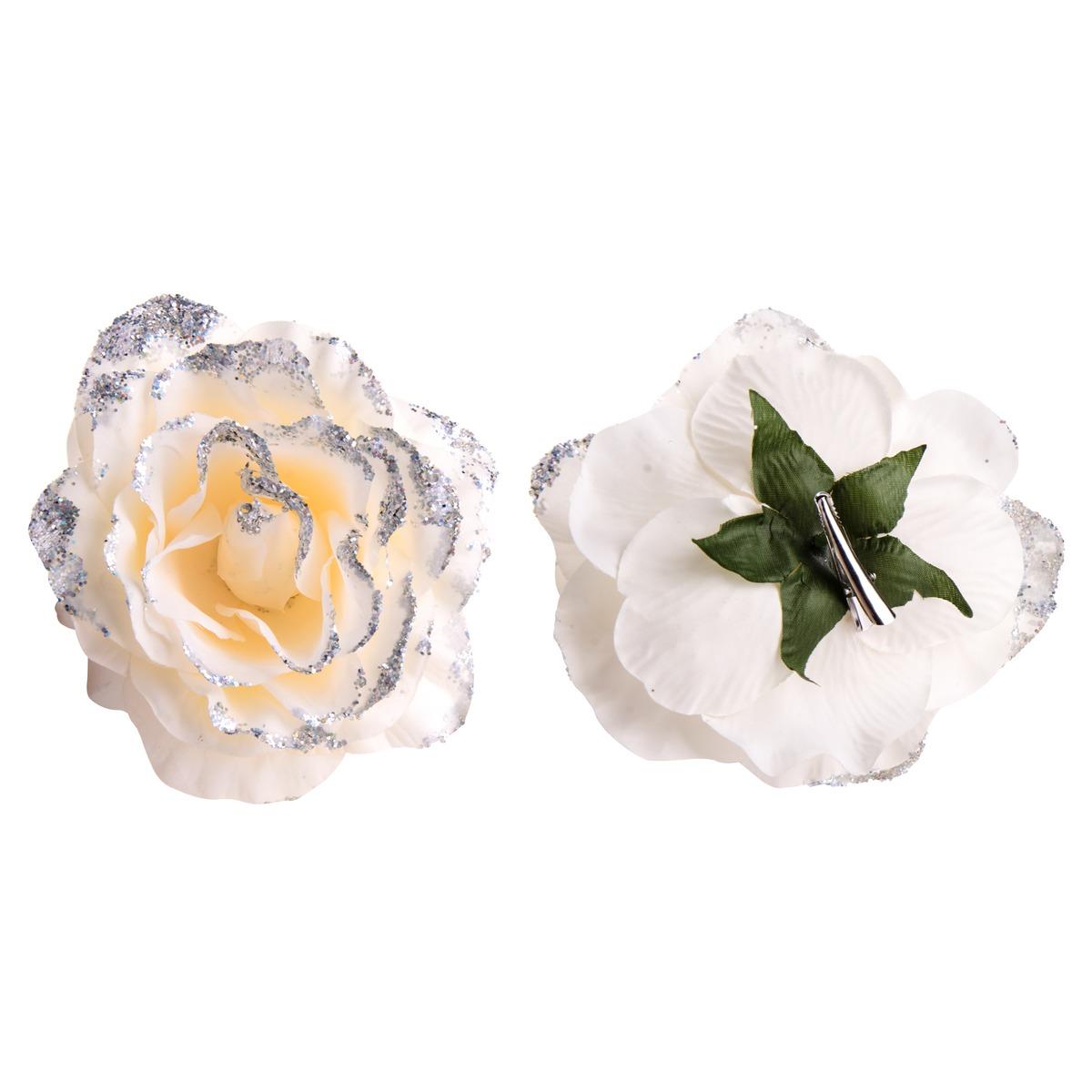 Fleur en polyester - Diamètre 12 cm - Blanc cassé