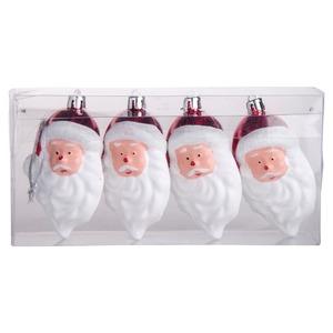 Lot de 4 têtes de pères Noël scandinaves à suspendre - 10 x 5 cm - Rouge et blanc